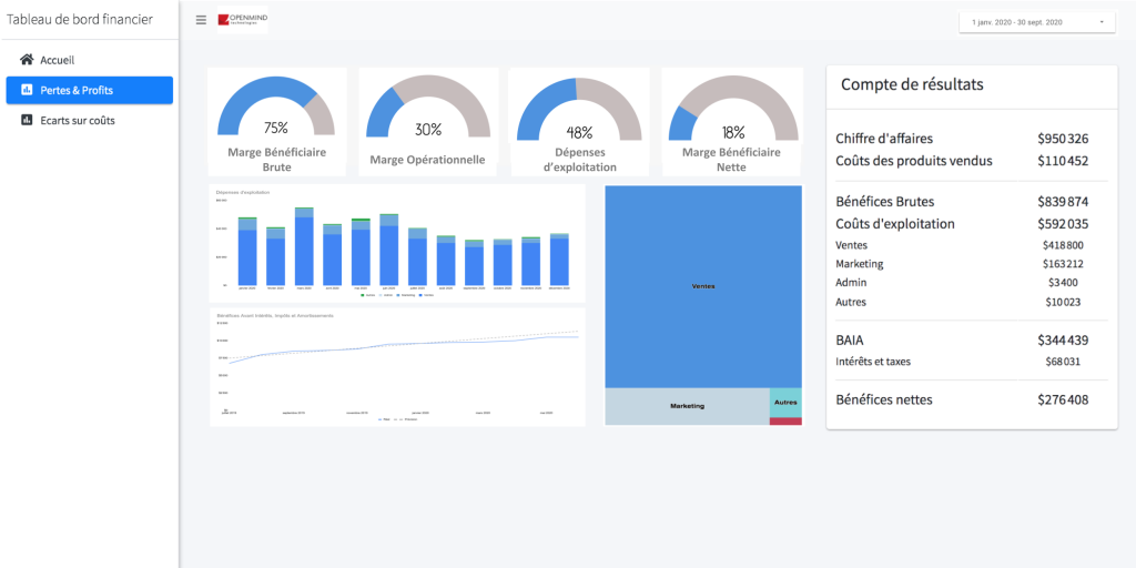 Page 2: Revenue and cost variance This part of the dashboard makes it easy to see variances and their causes, so that the various levels of management can evaluate them and directly discuss what needs to be done to address the issues.
